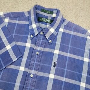 Vintage Polo‎ Ralph Lauren Shirt Youth XL Blue Plaid Short Sleeve Button Down
